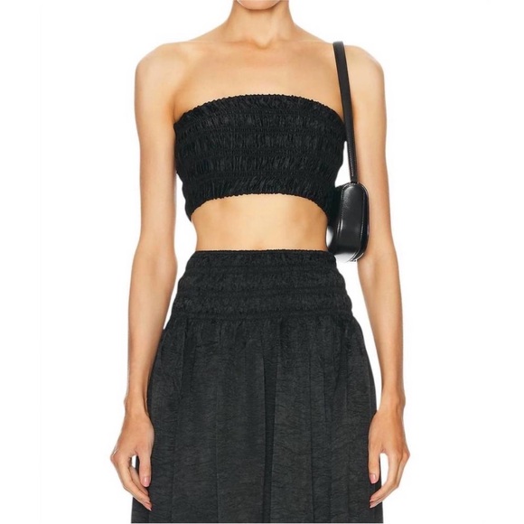 NEW Enza Costa $145 textured satin smocked top(black)  size 1/small - Picture 1 of 4